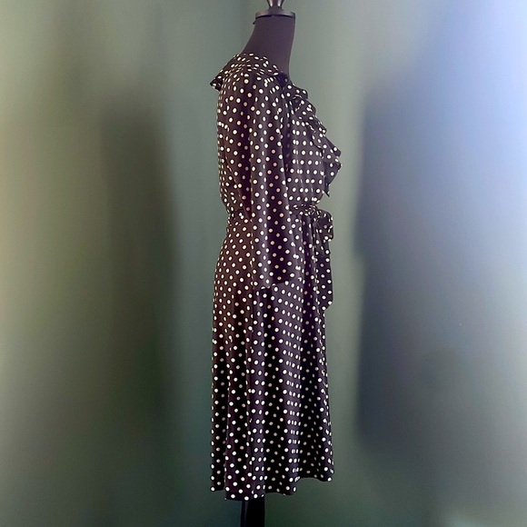Chaps Black mock wrap Dress with White Dots - Picture 2 of 6